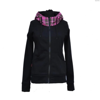 Punk mikina na zip - černá/růžové káro