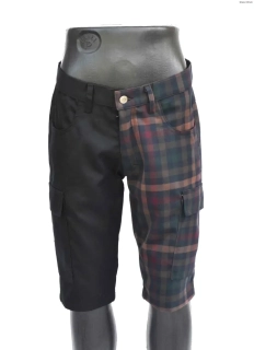 Punk pánské kraťasy - s bočníma kapsama - černá/tartan hnědé káro SKLADEM vel. S