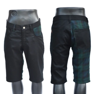 Punk pánské kraťasy - černá/tartan zeleno modré káro SKLADEM vel.S