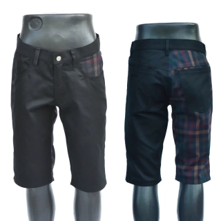 Punk pánské kraťasy - černá/tartan hnědé káro SKLADEM vel. S