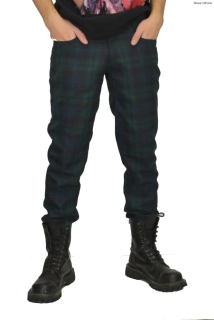 Punk pánské kalhoty - tartan zeleno modré káro