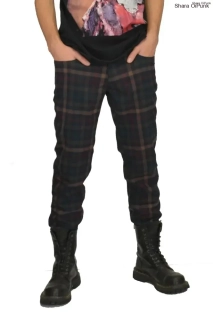 Punk pánské kalhoty - tartan hnědé káro SKLADEM vel.S