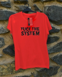 Červené PÁNSKÉ triko - černý nápis: FUCK THE SYSTEM- SKLADEM vel.L