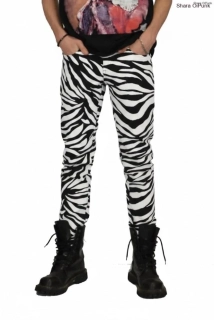 Punk pánské kalhoty bavlna - bílá zebra
