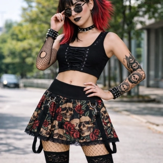 Punk sukně lehce skládaná- krajka/šle