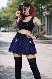 Punk sukně lehce skládaná- modrá SKA/krajka/šle