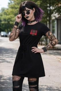 Punk šaty černé s káro kapsičkou