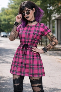 Punk šaty růžové káro