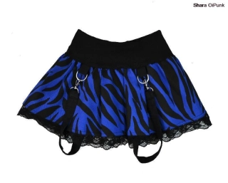 Punk sukně lehce skládaná- modrá zebra/krajka/šle