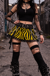 Punk sukně lehce skládaná- žlutá zebra/krajka/šle