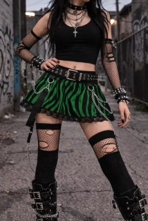 Punk sukně lehce skládaná- zelená zebra/krajka/šle