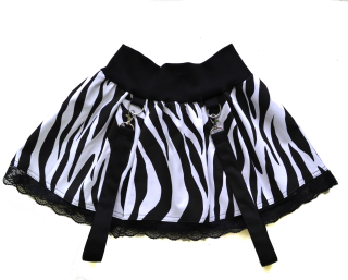 Punk sukně lehce skládaná- bílá zebra/krajka/šle