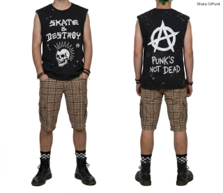 Punk kraťasy kapsáče- světle hnědé káro
